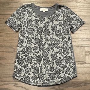 LOFT Grey and Silver Metallic Short Sleeve Tee - Size S